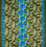 Triple Lily Border With Tropical Flowers And Leaves Rayon Fabric - Teal/Fuchsia, Border Print, 36" X 45" (1 Yard)