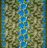 Triple Lily Border With Tropical Flowers And Leaves Rayon Fabric - Teal/Fuchsia, Green/Blue, Rust/Orange, Purple/Red, Yellow/Purple, Orange/Blue, 36" X 45" (1 Yard)