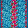 Triple Lily Border With Tropical Flowers And Leaves Rayon Fabric - Teal/Fuchsia, Border Print, 36" X 45" (1 Yard)
