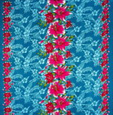 Rayon Fabric Triple Lily Border Tropical Flowers Leaves