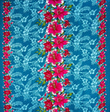 Triple Lily Border With Tropical Flowers And Leaves Rayon Fabric - Teal/Fuchsia, Green/Blue, Rust/Orange, Purple/Red, Yellow/Purple, Orange/Blue, 36" X 45" (1 Yard)