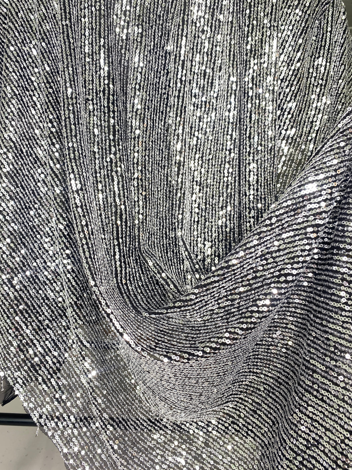 Stretch Sequin Mesh Silver on Black