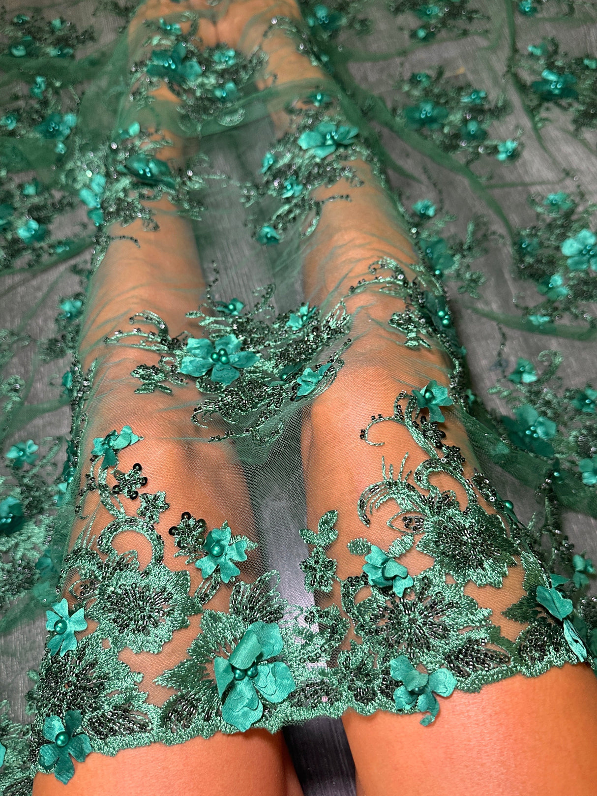 3D Floral Embroidered Beaded Tulle Lace