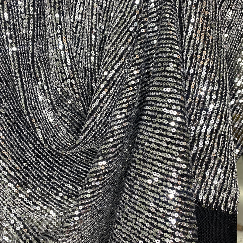 Stretch Sequin Mesh Silver on Black