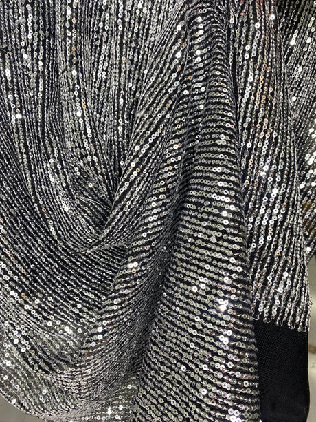 Stretch Sequin Mesh Silver on Black