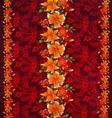 Triple Lily Border With Tropical Flowers And Leaves Rayon Fabric - Teal/Fuchsia, Border Print, 36" X 45" (1 Yard)