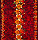 Rayon Fabric Triple Lily Border Tropical Flowers Leaves