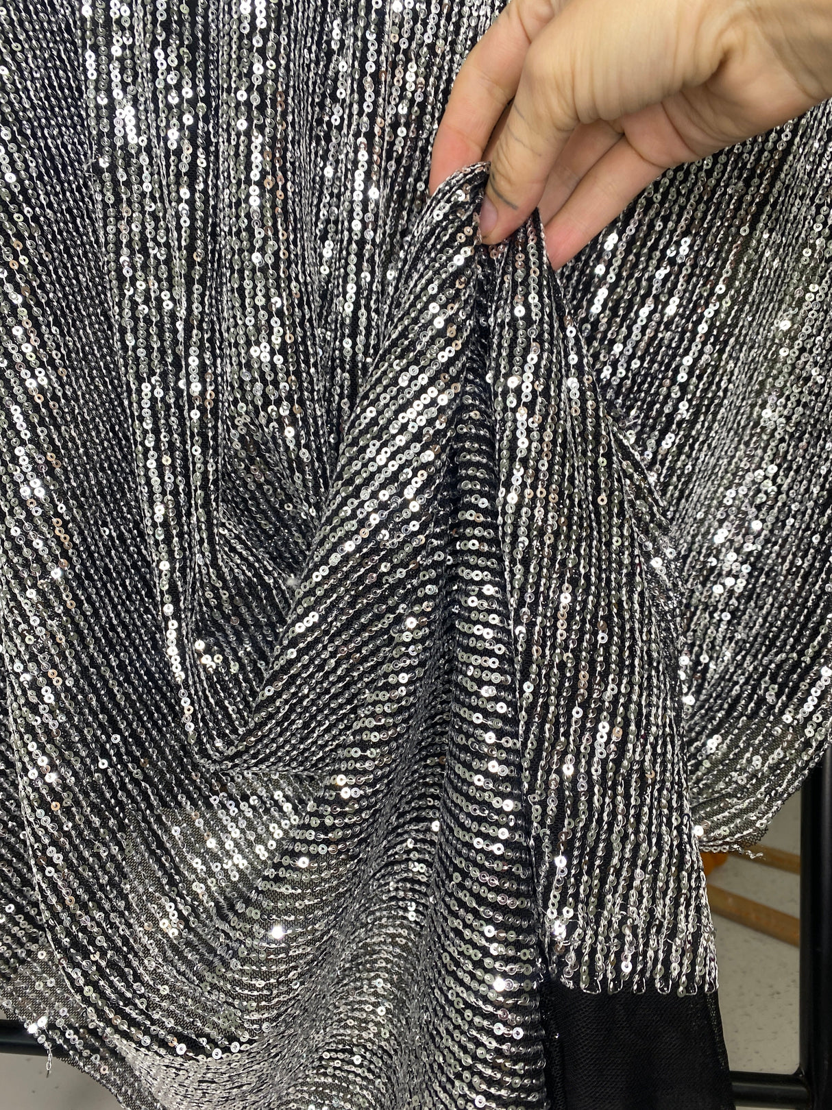 Stretch Sequin Mesh Silver on Black