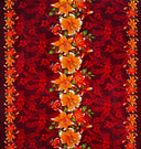 Triple Lily Border With Tropical Flowers And Leaves Rayon Fabric - Teal/Fuchsia, Green/Blue, Rust/Orange, Purple/Red, Yellow/Purple, Orange/Blue, 36" X 45" (1 Yard)