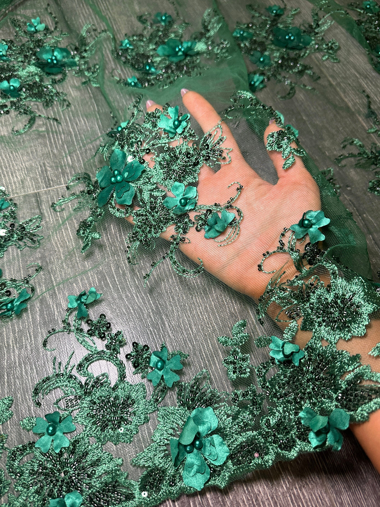 3D Floral Embroidered Beaded Tulle Lace