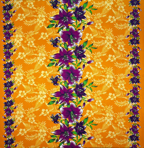 Triple Lily Border With Tropical Flowers And Leaves Rayon Fabric - Teal/Fuchsia, Border Print, 36" X 45" (1 Yard)