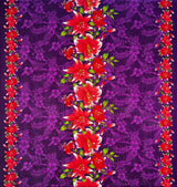 Triple Lily Border With Tropical Flowers And Leaves Rayon Fabric - Teal/Fuchsia, Green/Blue, Rust/Orange, Purple/Red, Yellow/Purple, Orange/Blue, 36" X 45" (1 Yard)
