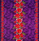 Rayon Fabric Triple Lily Border Tropical Flowers Leaves