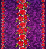 Rayon Fabric Triple Lily Border Tropical Flowers Leaves