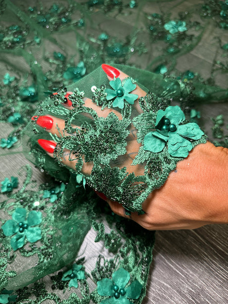 3D Floral Embroidered Beaded Tulle Lace