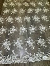 White 3D Floral Embroidered Beaded Tulle Lace