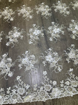 White 3D Floral Embroidered Beaded Tulle Lace