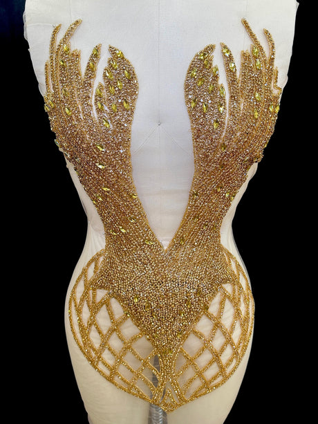 Gold Rhinestone Bodice Applique