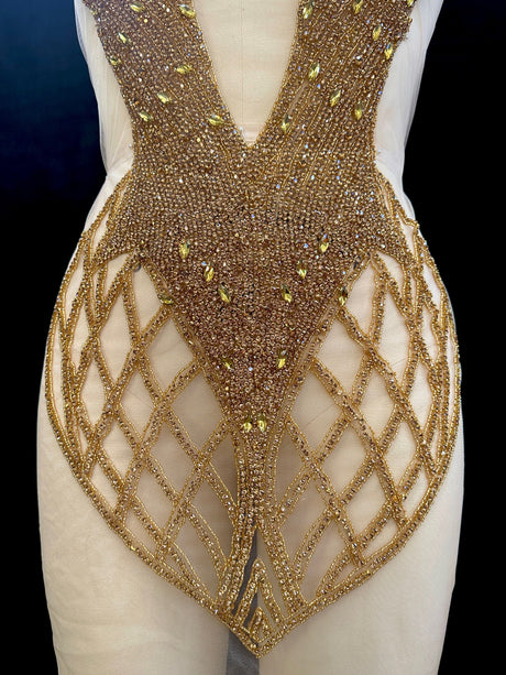 Gold Rhinestone Bodice Applique
