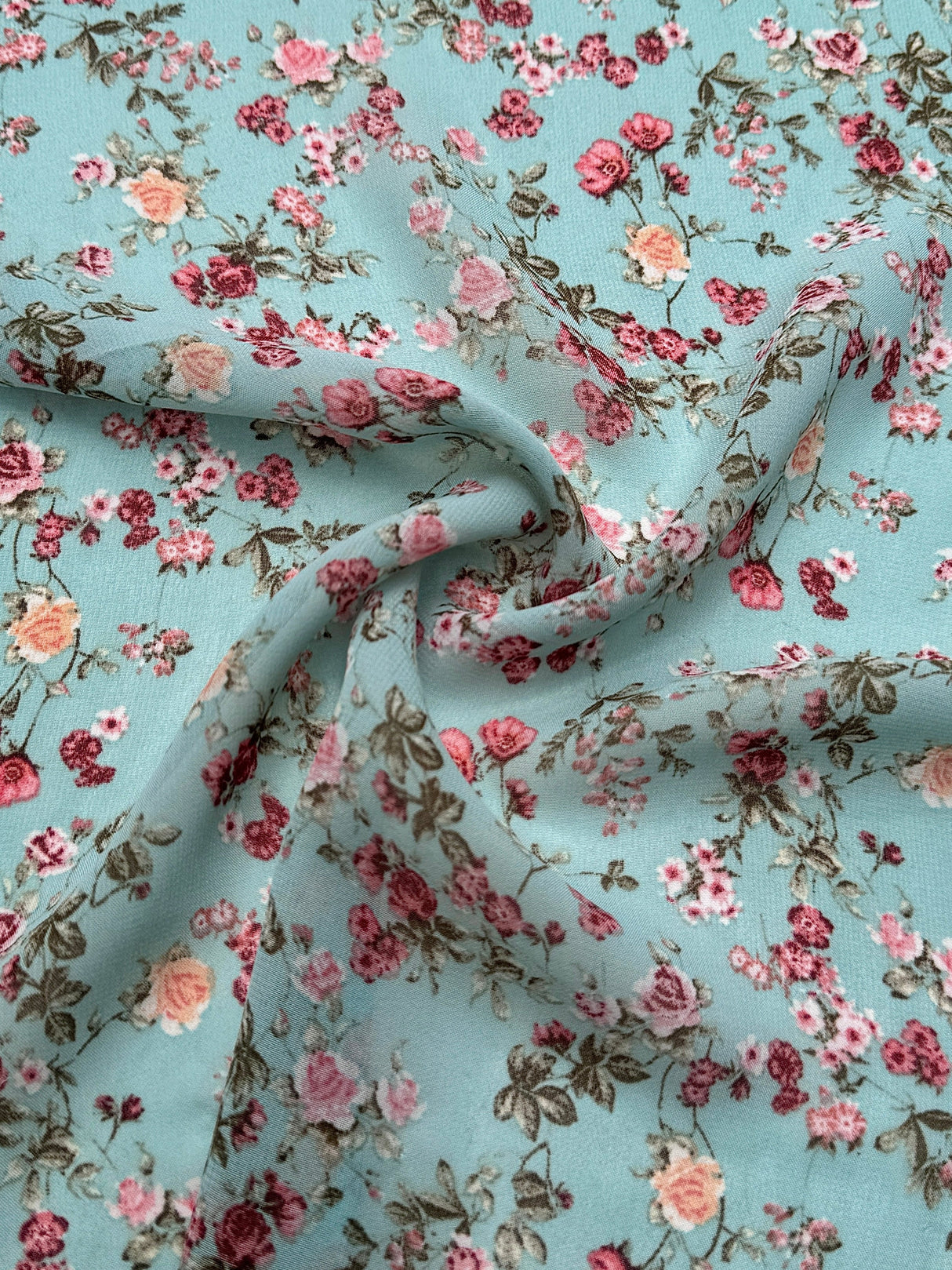 Printed Chiffon Mint Mini Flowers
