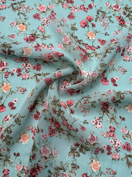 Printed Chiffon Mint Mini Flowers