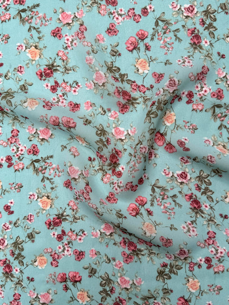 Printed Chiffon Mint Mini Flowers