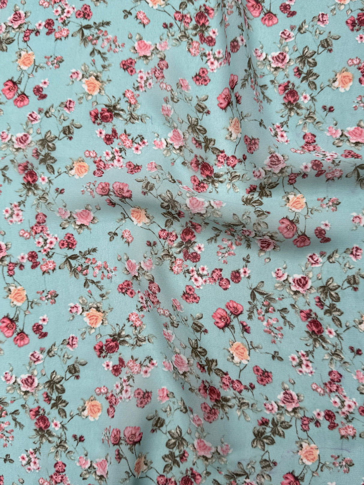 Printed Chiffon Mint Mini Flowers