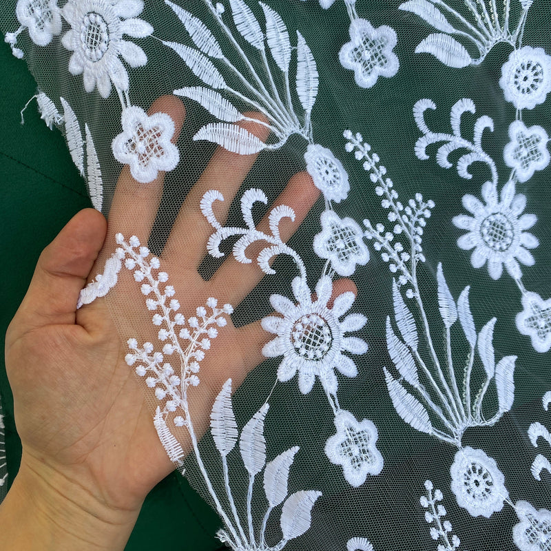 White Floral Embroidered Lace