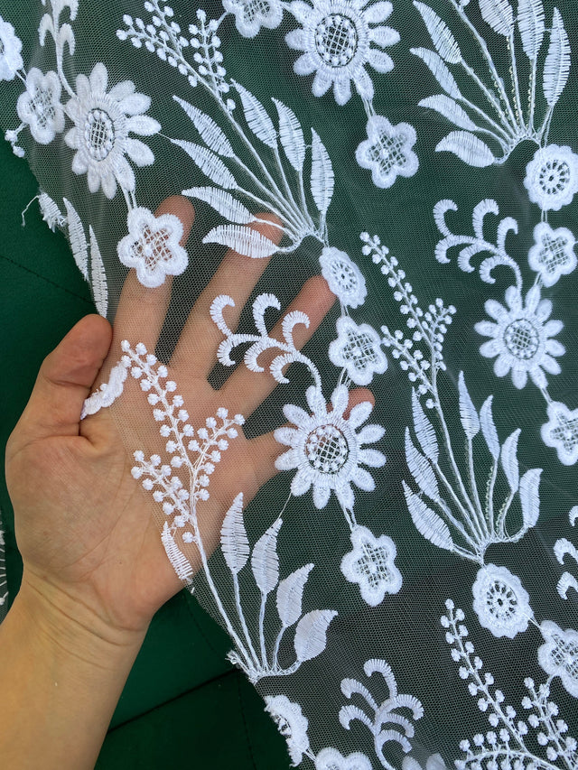 White Floral Embroidered Lace