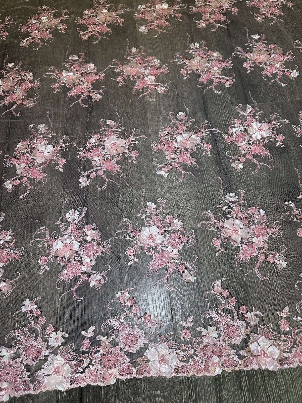 3D Floral Embroidered Beaded Tulle Lace