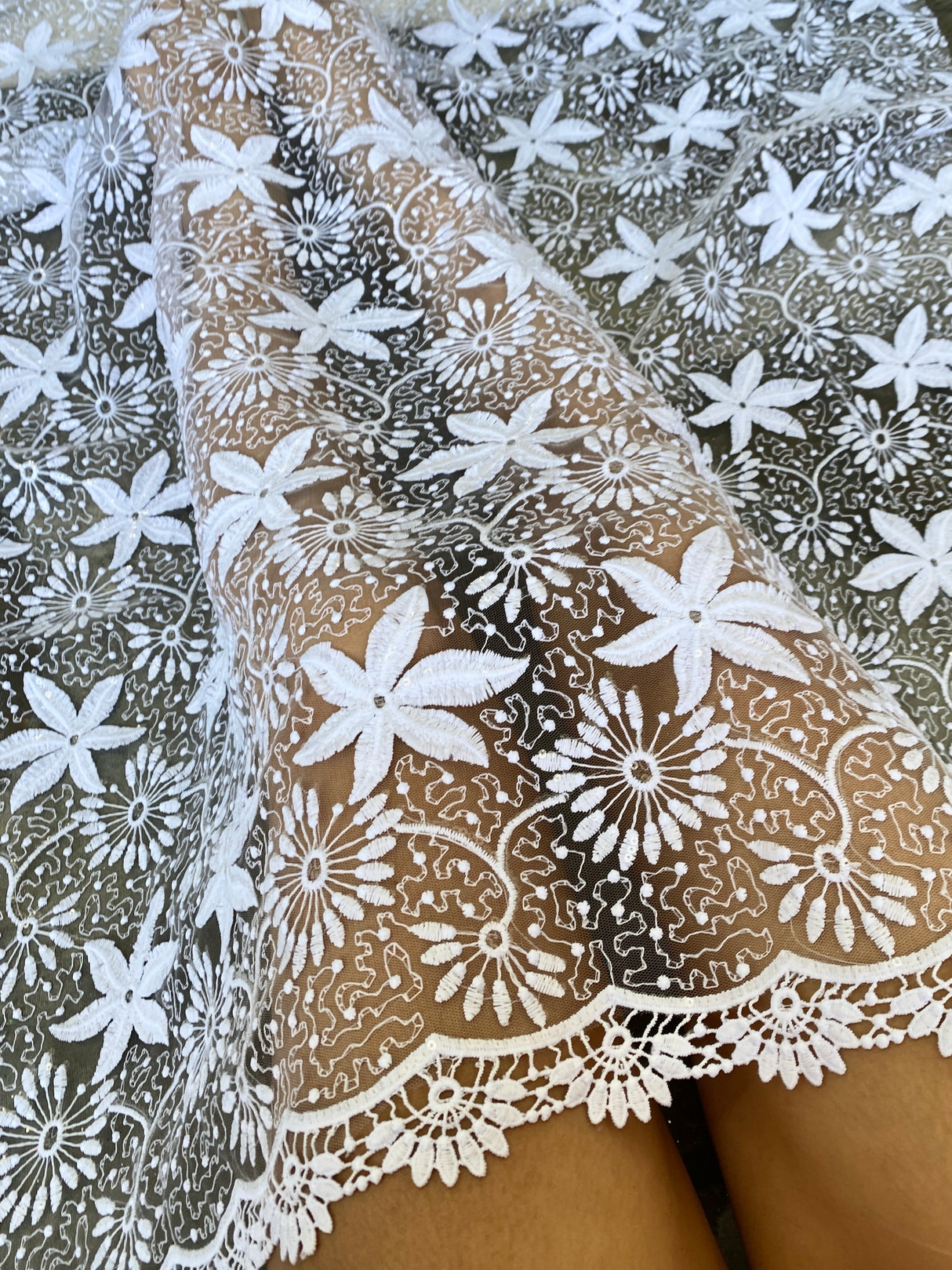 Bridal White Dainty Lace on Mesh
