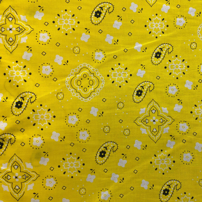 Paisley Bandanna Yellow Poly Cotton Fabric - Yellow Paisley Print, 59/60" Width (1 Yard)