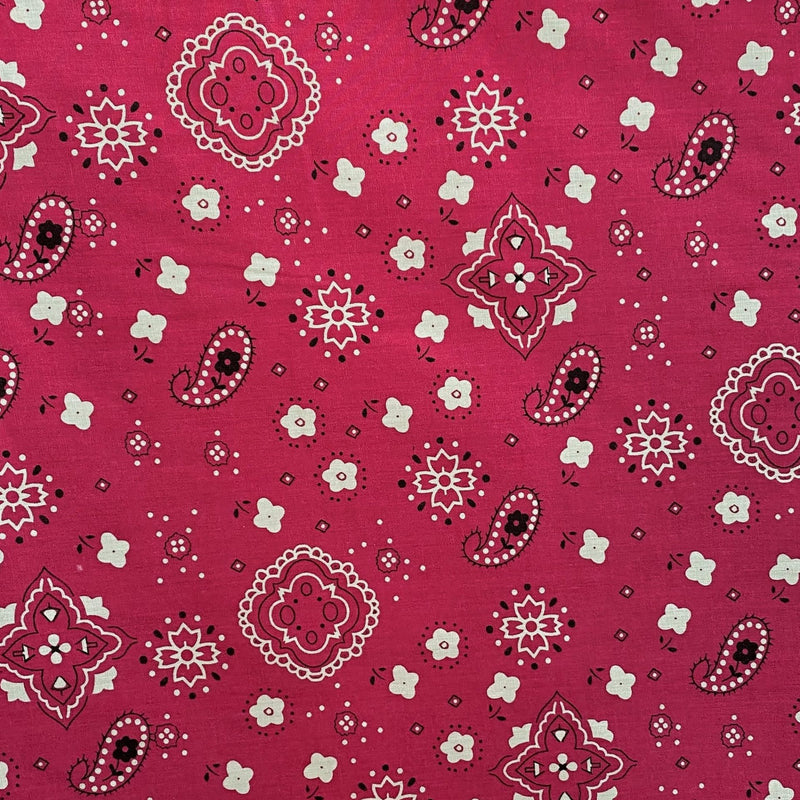 1 Yard Hot Pink Paisley Bandanna Cotton Polyester Blend Fabric 59/60 Inch Wide