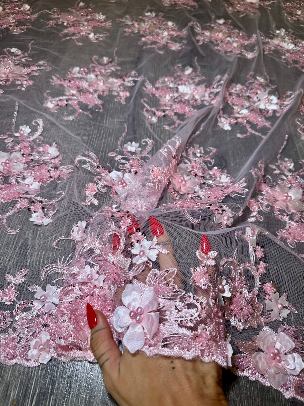 3D Floral Embroidered Beaded Tulle Lace