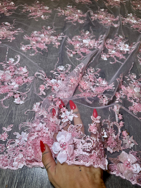 3D Floral Embroidered Beaded Tulle Lace