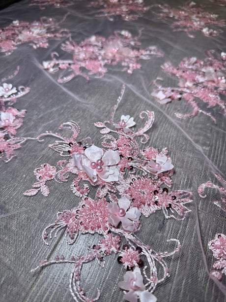 3D Floral Embroidered Beaded Tulle Lace