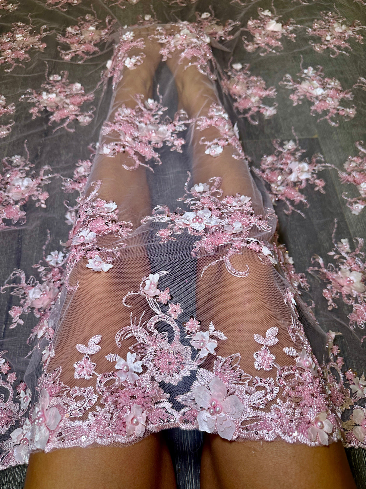 3D Floral Embroidered Beaded Tulle Lace