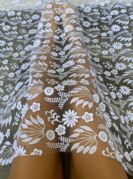White Floral Embroidered Lace