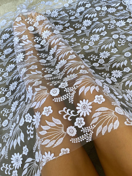 White Floral Embroidered Lace