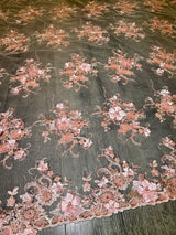 3D Floral Embroidered Beaded Tulle Lace Peach