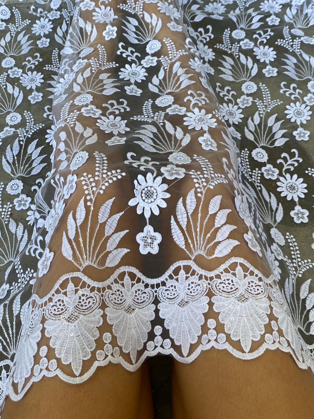 White Floral Embroidered Lace