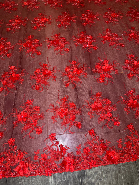 Stretch 3D Floral Beaded Tulle Lace