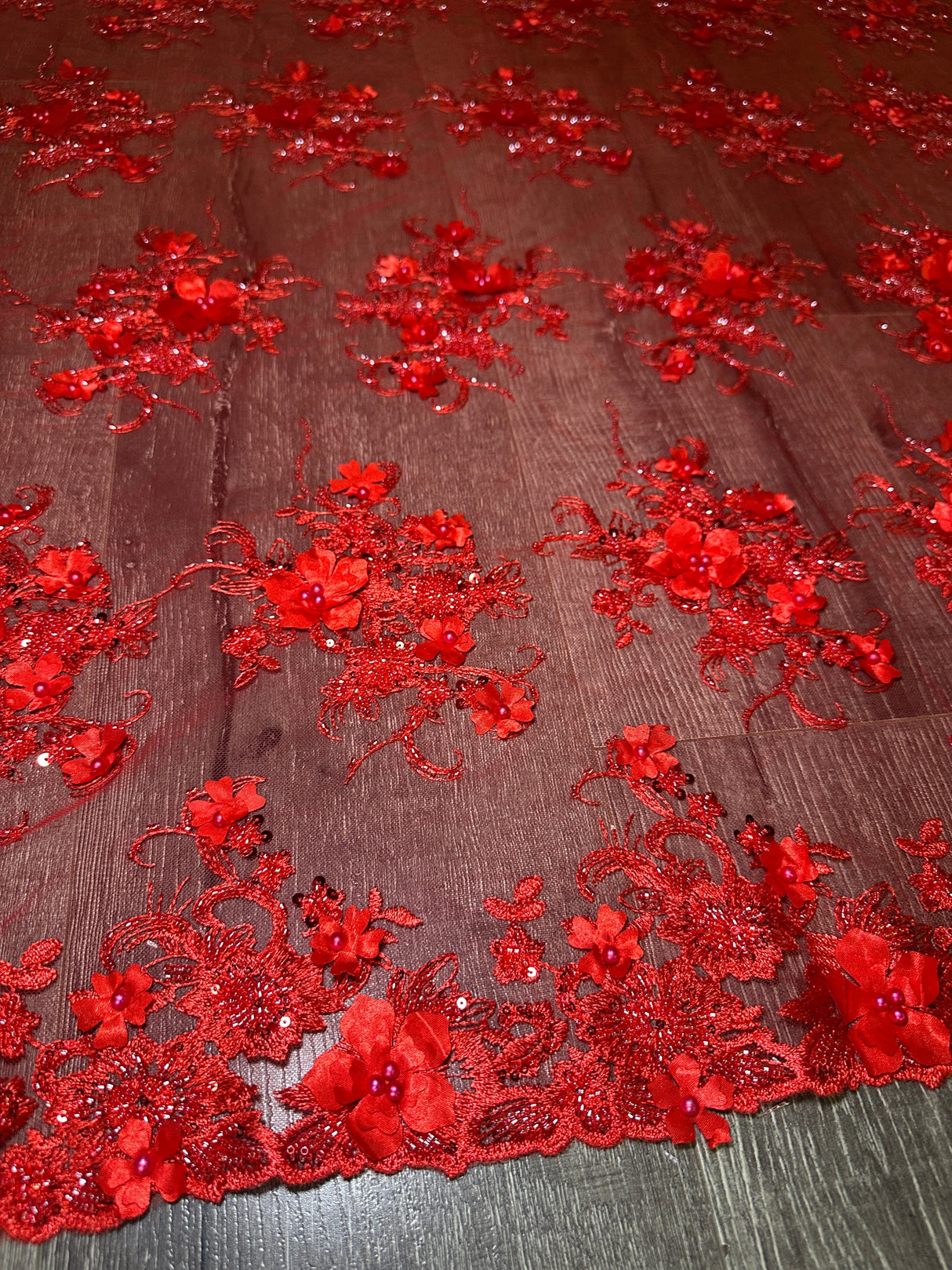 Stretch 3D Floral Beaded Tulle Lace