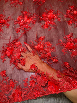 Stretch 3D Floral Beaded Tulle Lace