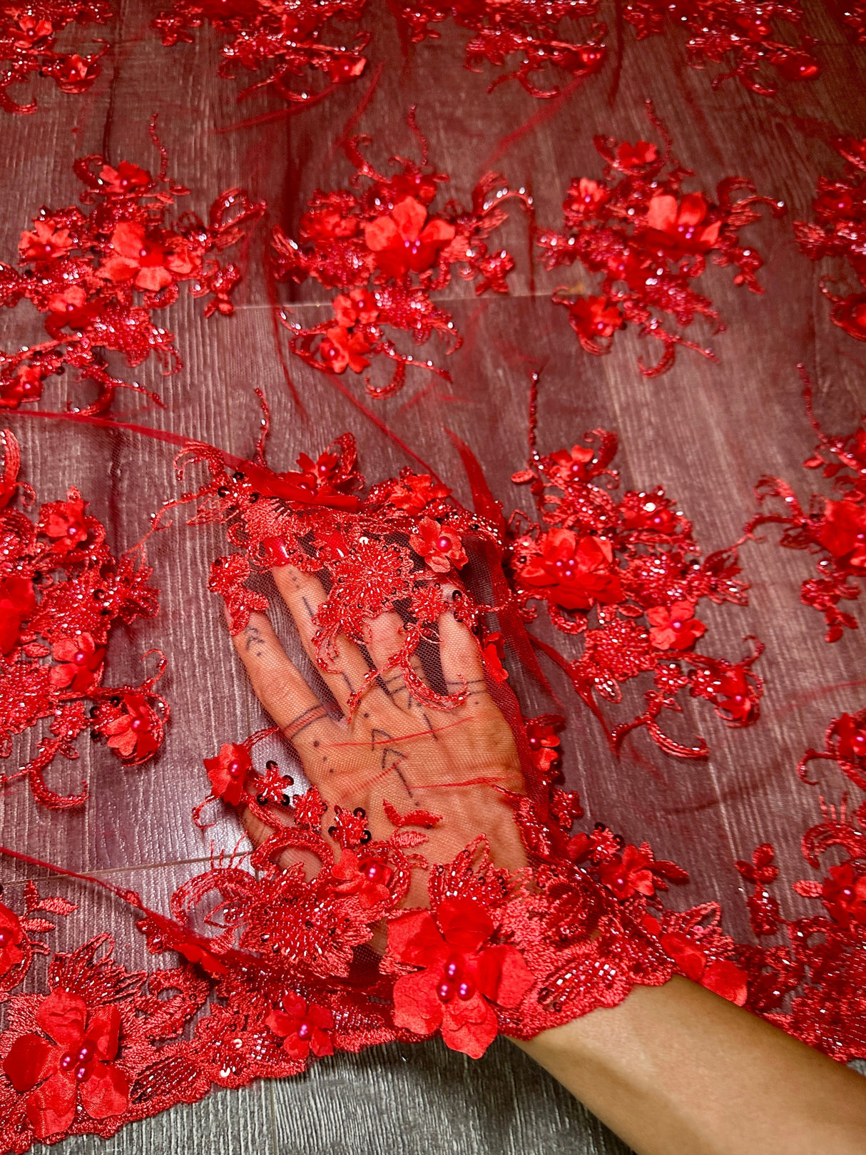 Stretch 3D Floral Beaded Tulle Lace