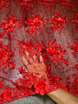 Stretch 3D Floral Beaded Tulle Lace