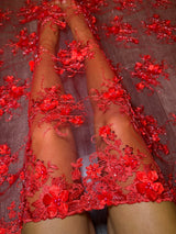 Stretch 3D Floral Beaded Tulle Lace