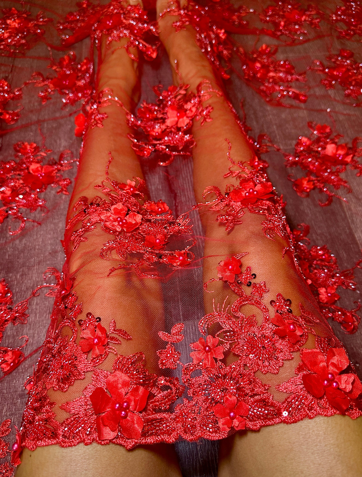 Stretch 3D Floral Beaded Tulle Lace