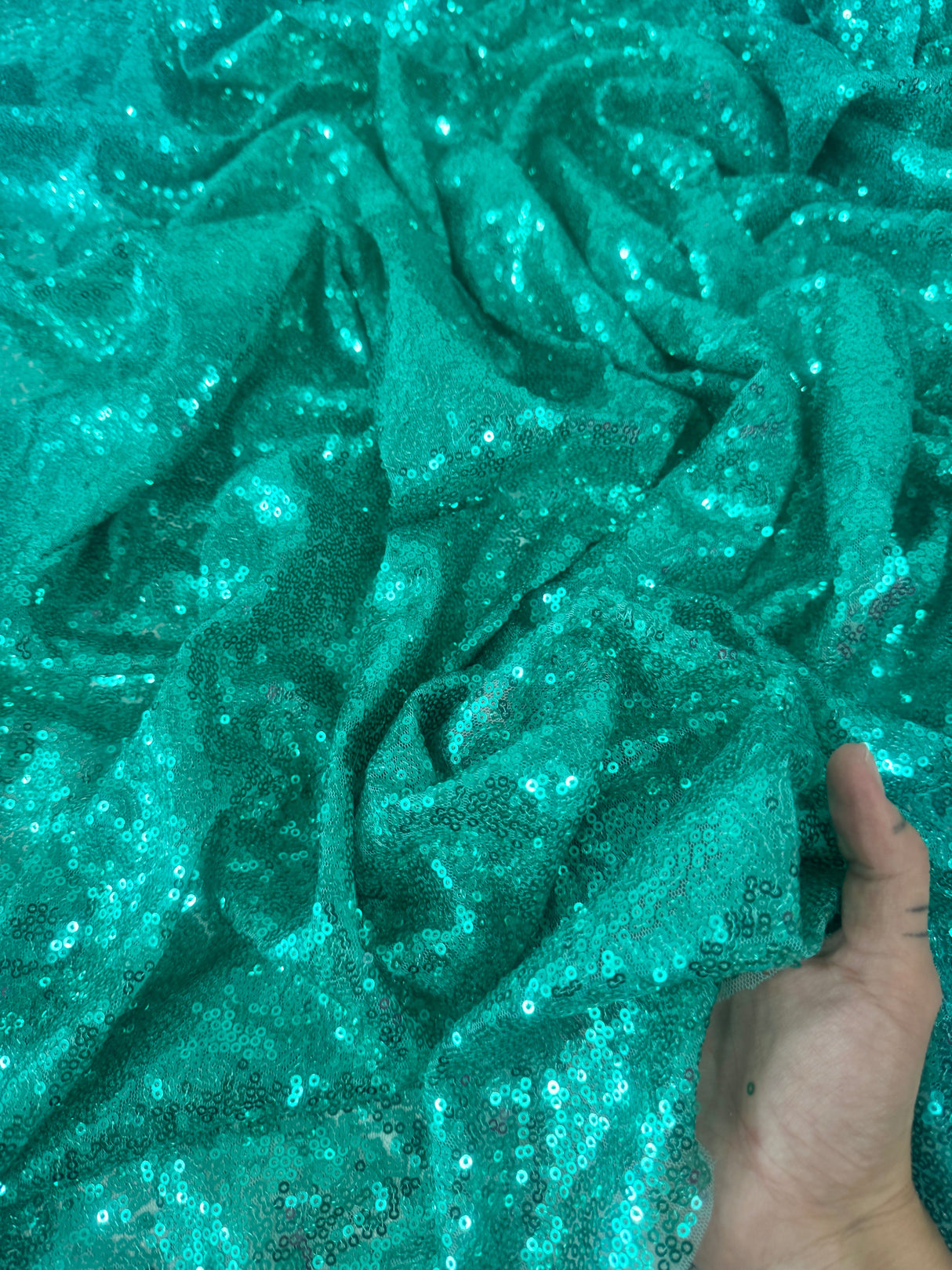 Stretch Sequin on Mesh Mint Green