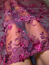 Burgundy 3D Floral Beaded Tulle Lace